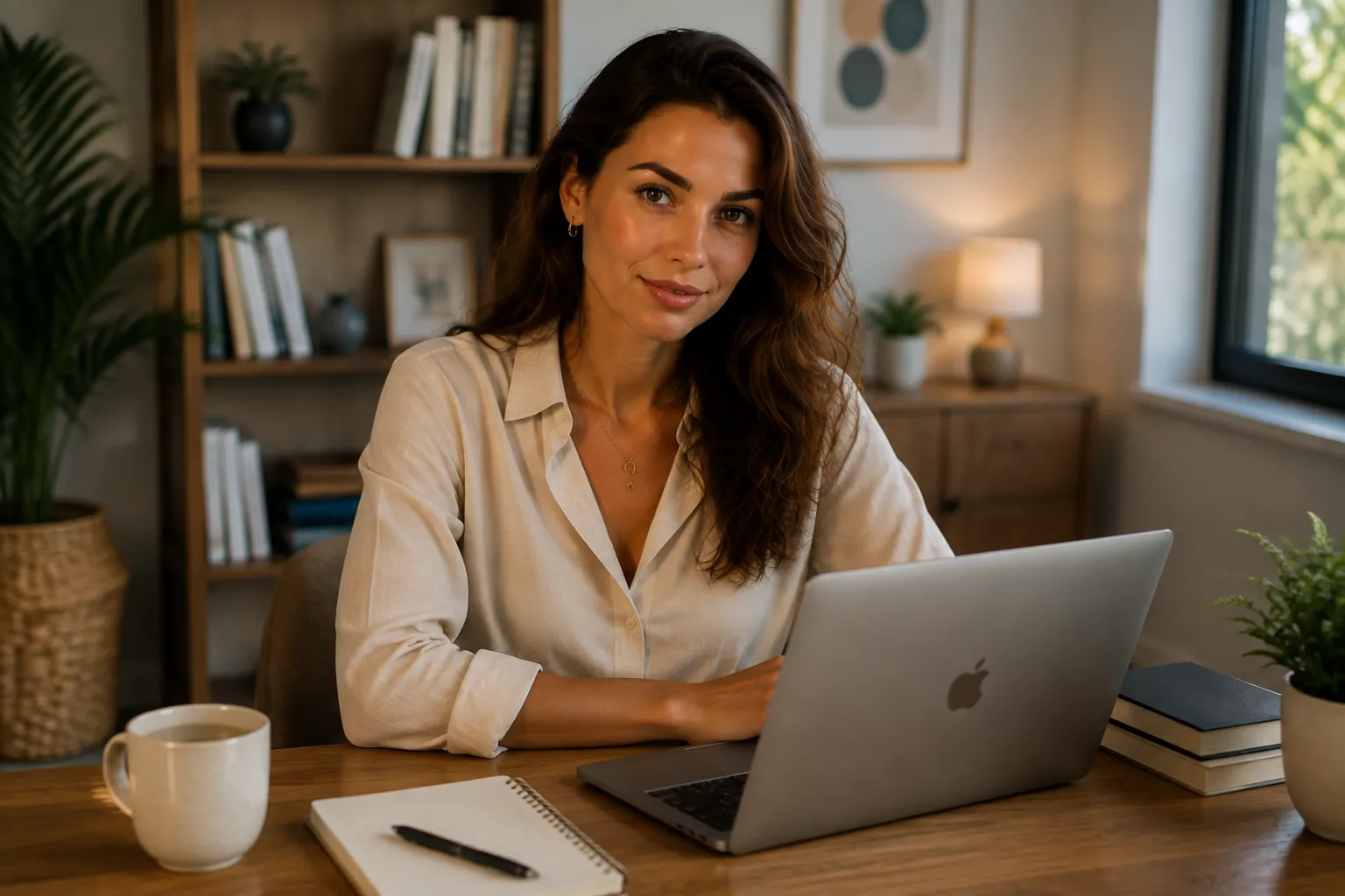 Frau arbeitet am Laptop in einem Homeoffice